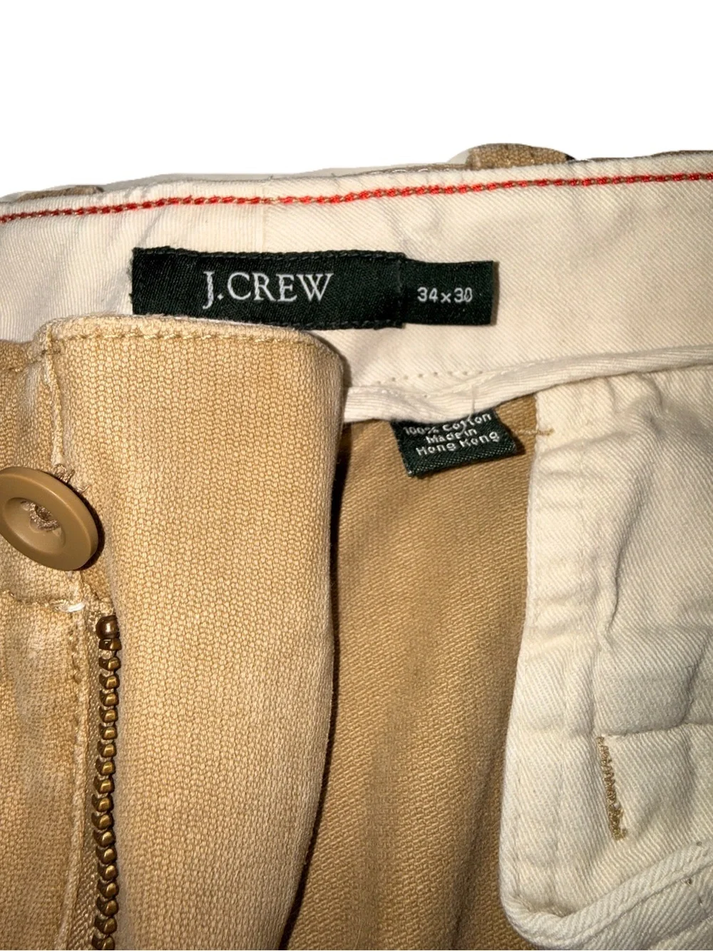 Vintage J. Crew Chino Pants 34X30 Beige Tan Cotton Flat Front Classic Fit Zipper